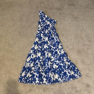 Hyacinth House Blue Floral One Shoulder Sybil Maxi Dress